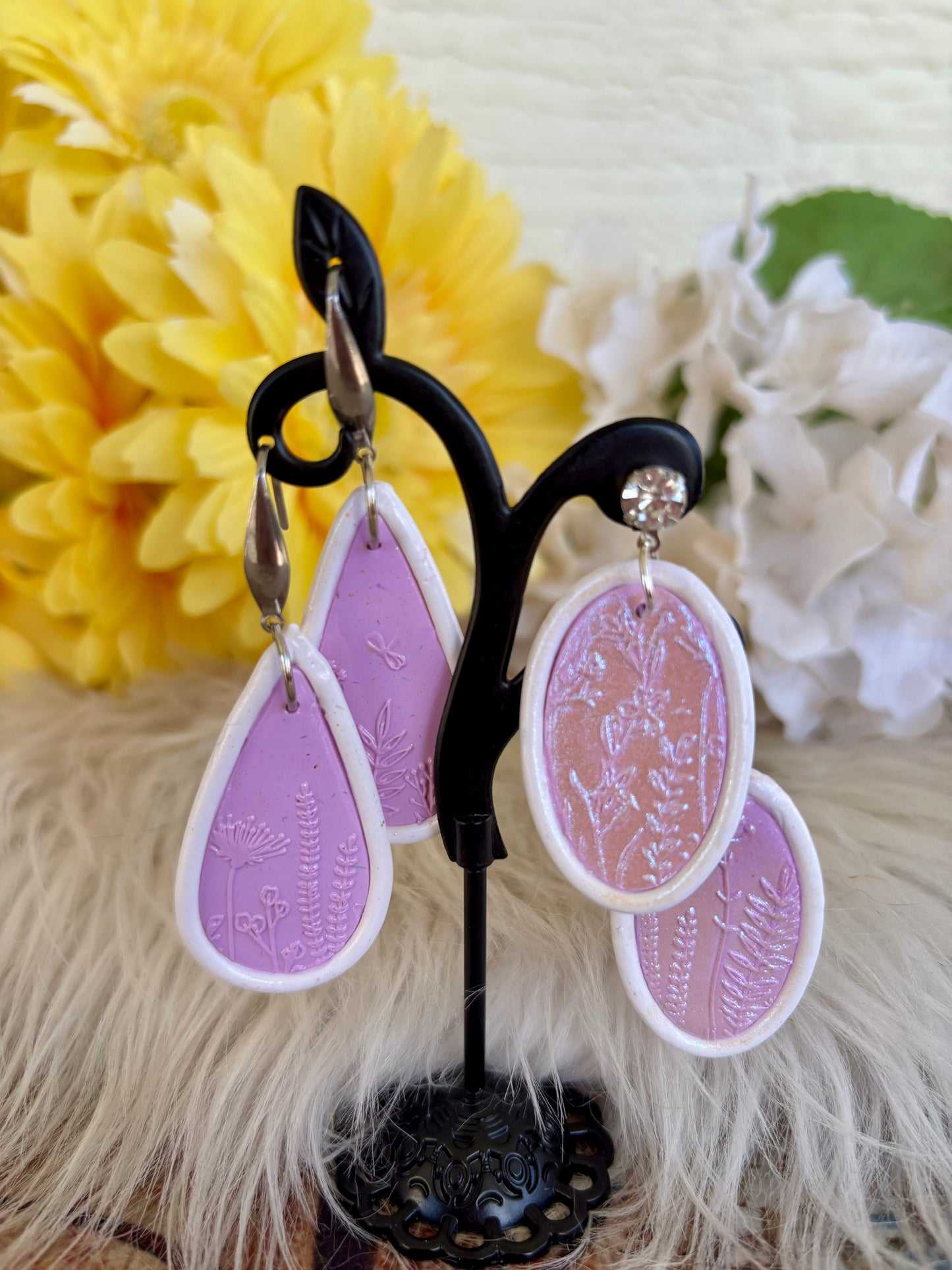 READY TO SHIP Beautiful Pastel Embossed Dangle Clay Earrings. Your choice of style!!