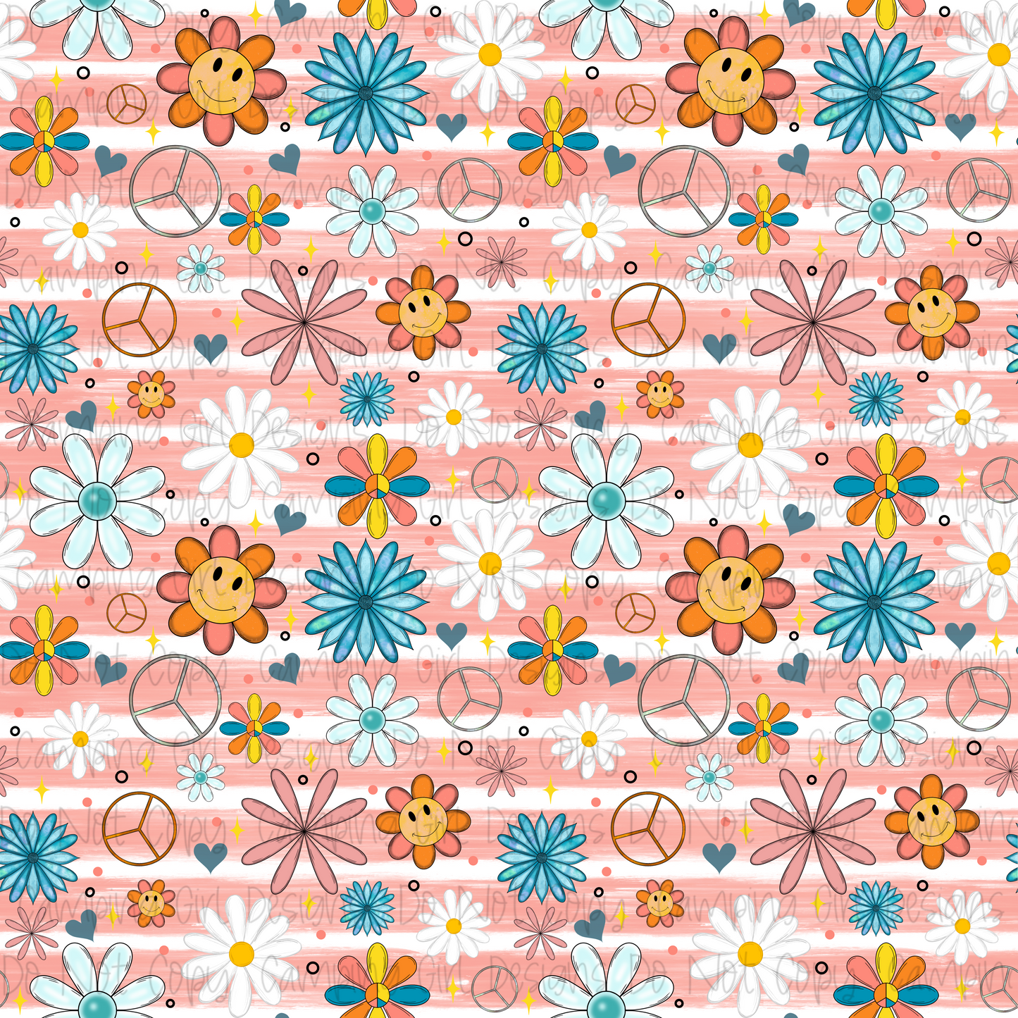 Don’t worry smiley peace retro stripes 12x12 seamless PNG image