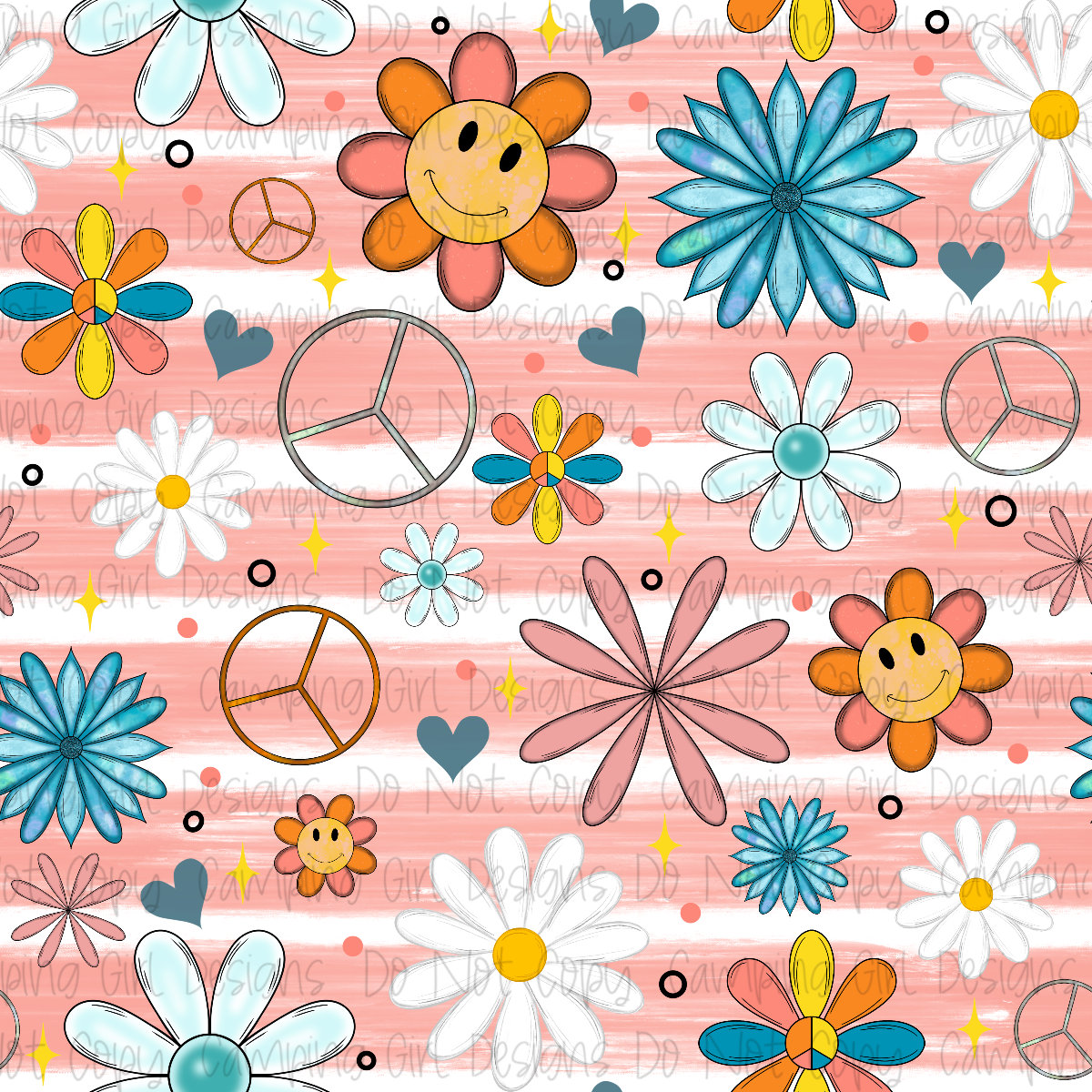 Don’t worry smiley peace retro stripes 12x12 seamless PNG image