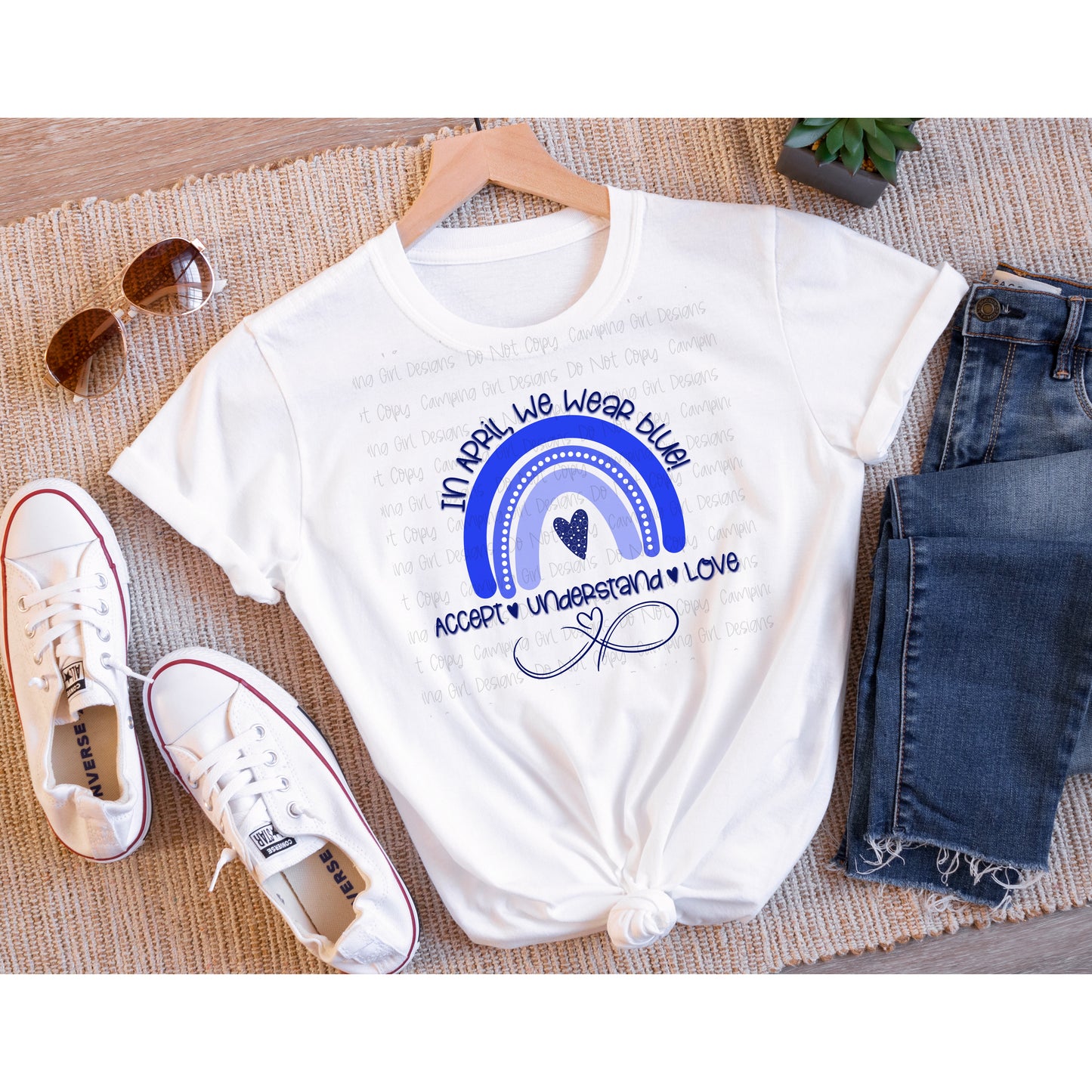 In April we wear blue autism awareness PNG image