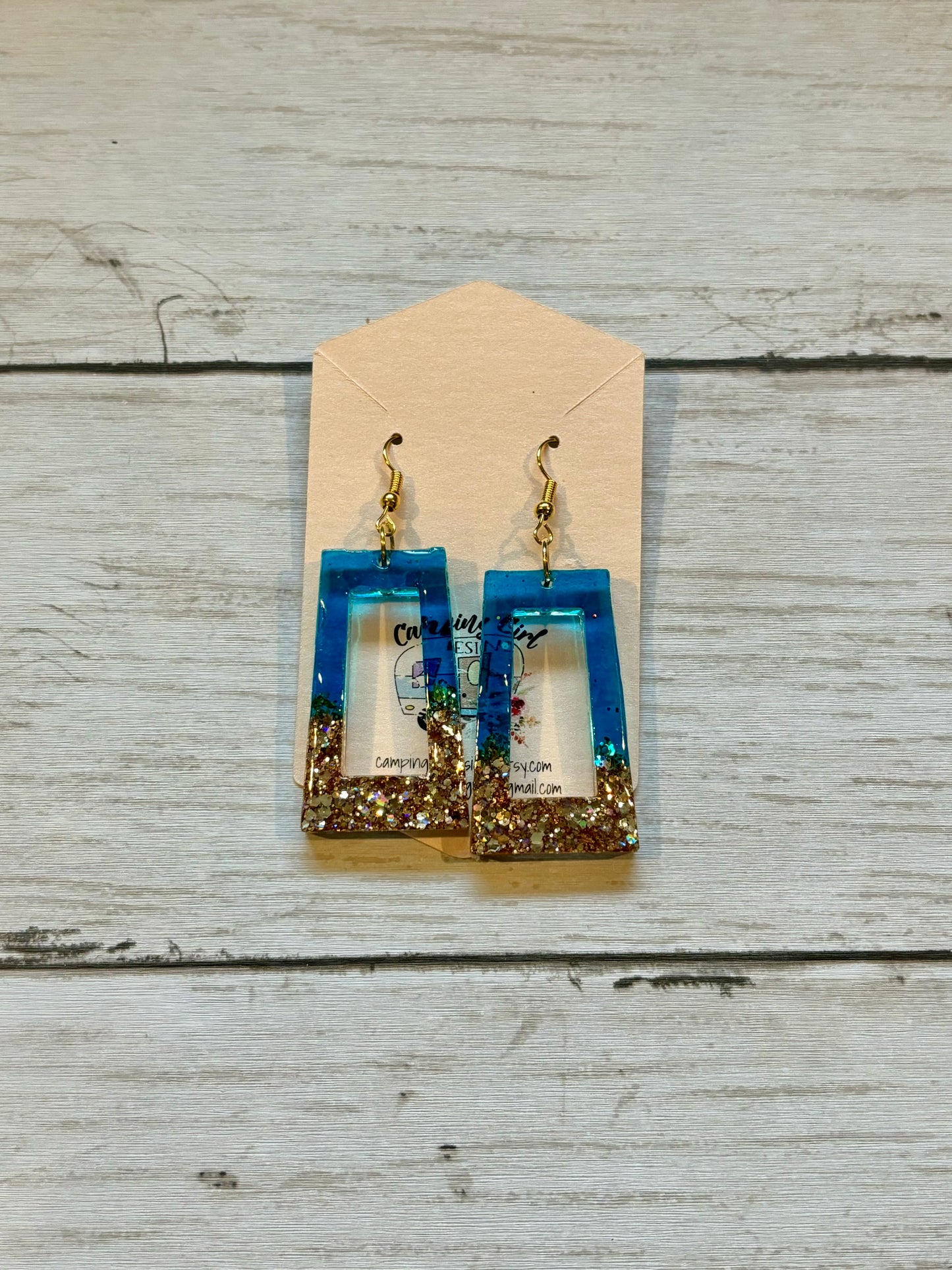 READY TO SHIP Blue and gold earrings