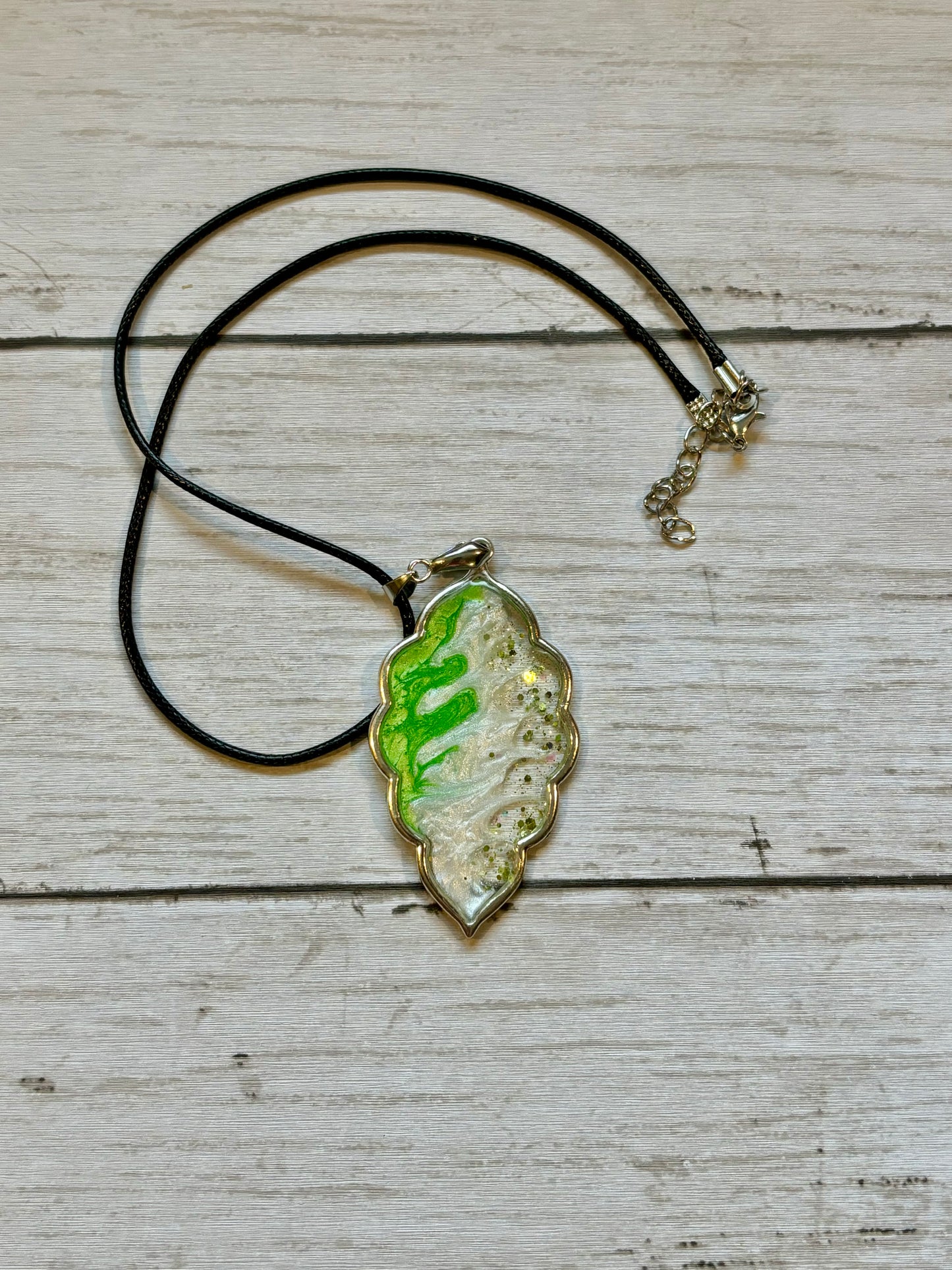 READY TO SHIP Green leaf necklace.