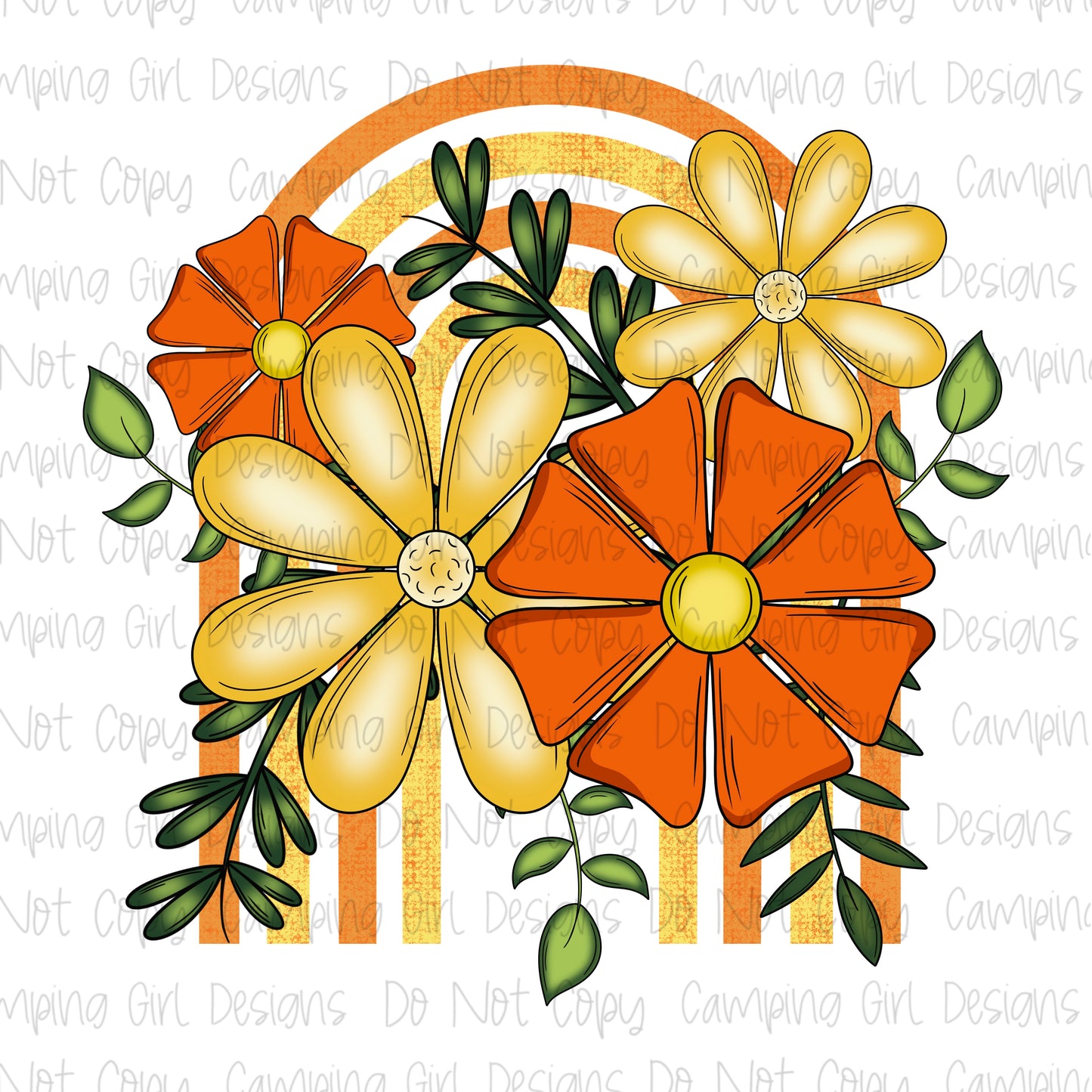 Orange & yellow flower rainbow PNG image