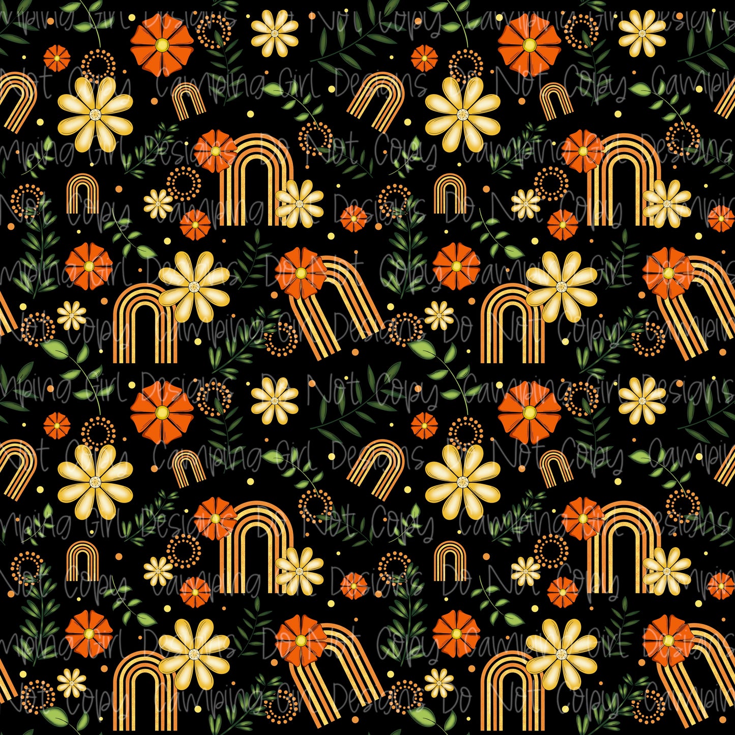 Orange & yellow floral rainbow 12x12 seamless PNG image - 4 files included!!