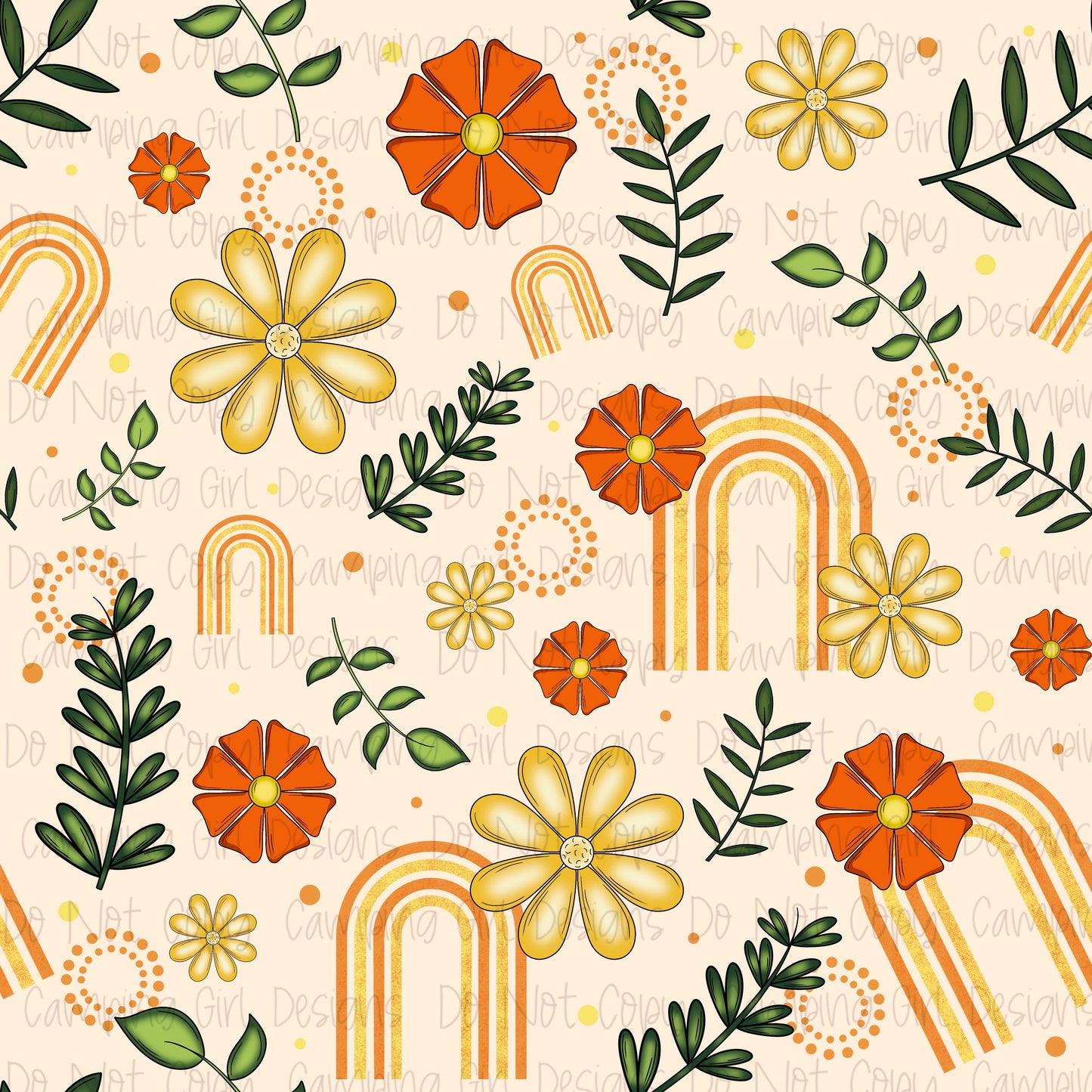 Orange & yellow floral rainbow 12x12 seamless PNG image - 4 files included!!
