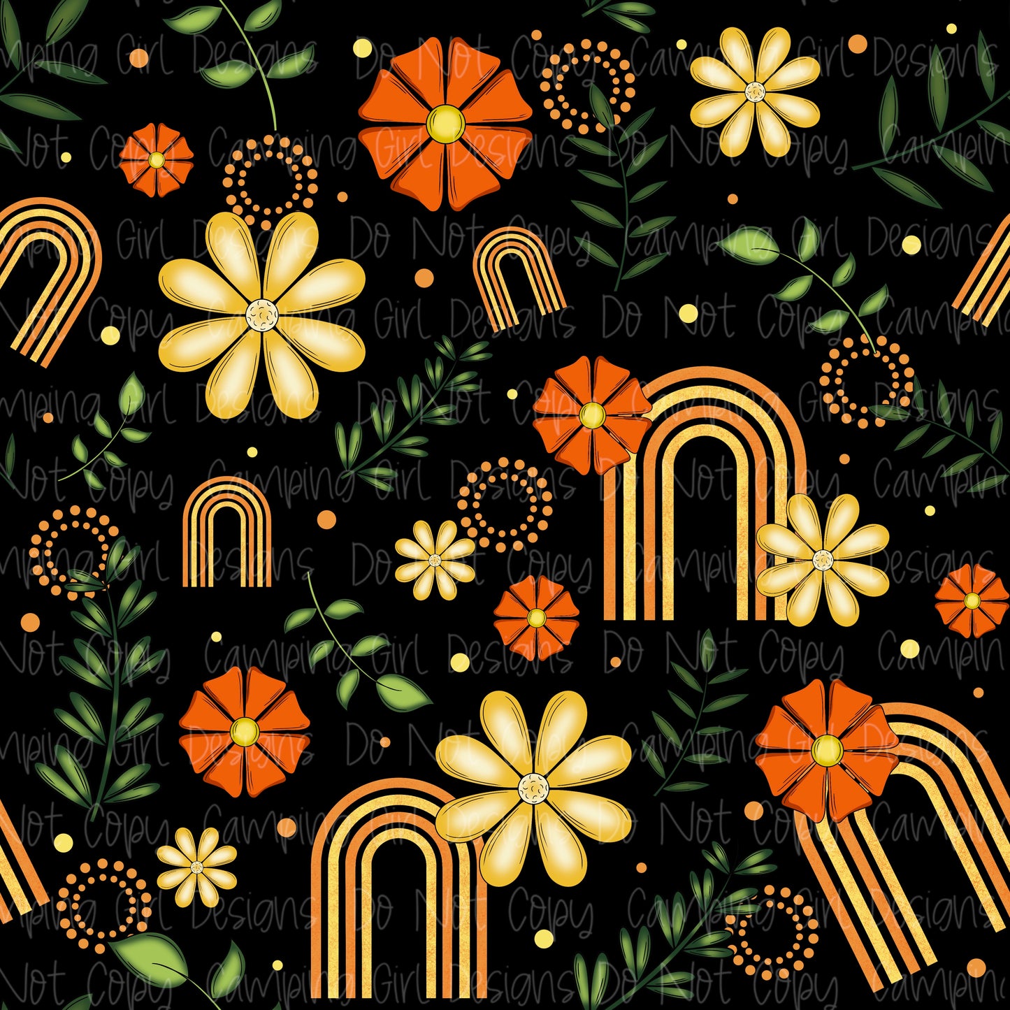 Orange & yellow floral rainbow 12x12 seamless PNG image - 4 files included!!