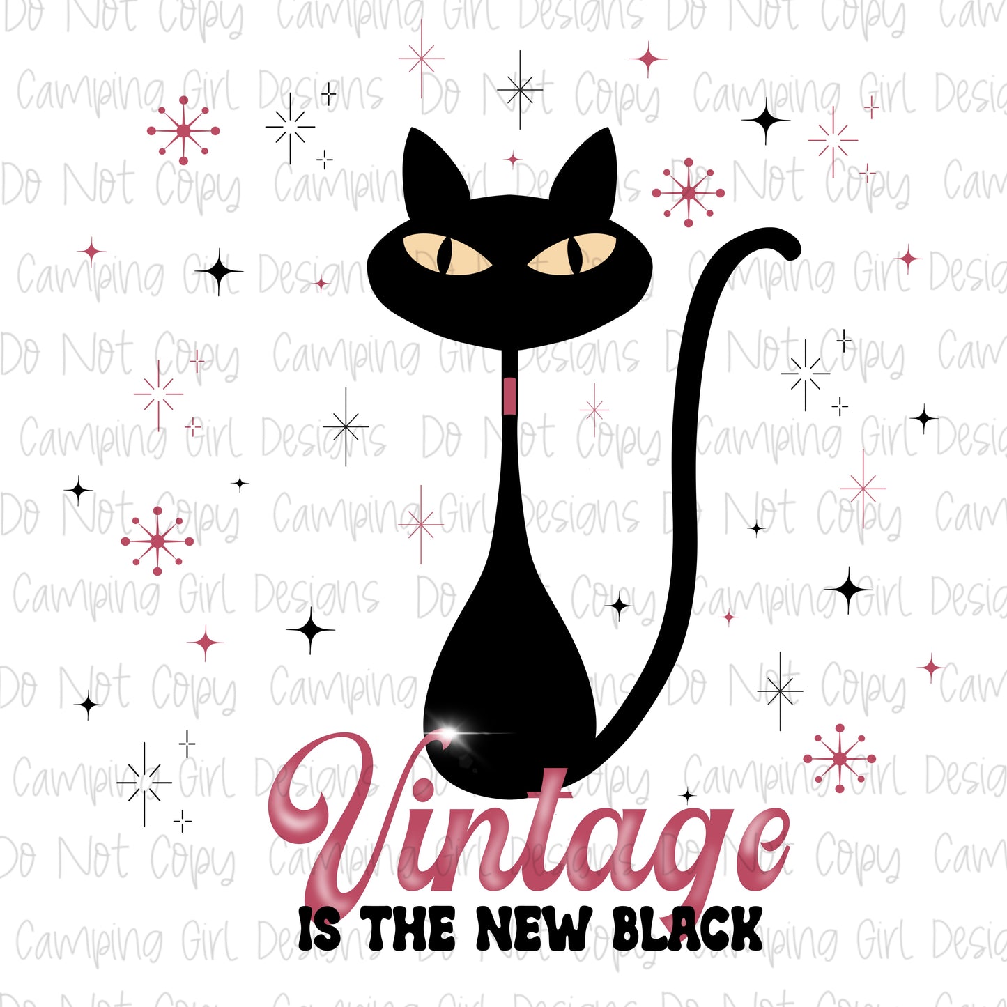 Vintage is the New Black Cat PNG image