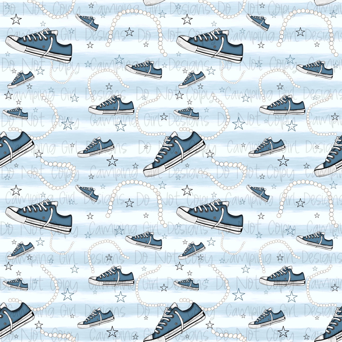 Blue Converse and Pearls 12x12 seamless PNG image - 2 sizes!!