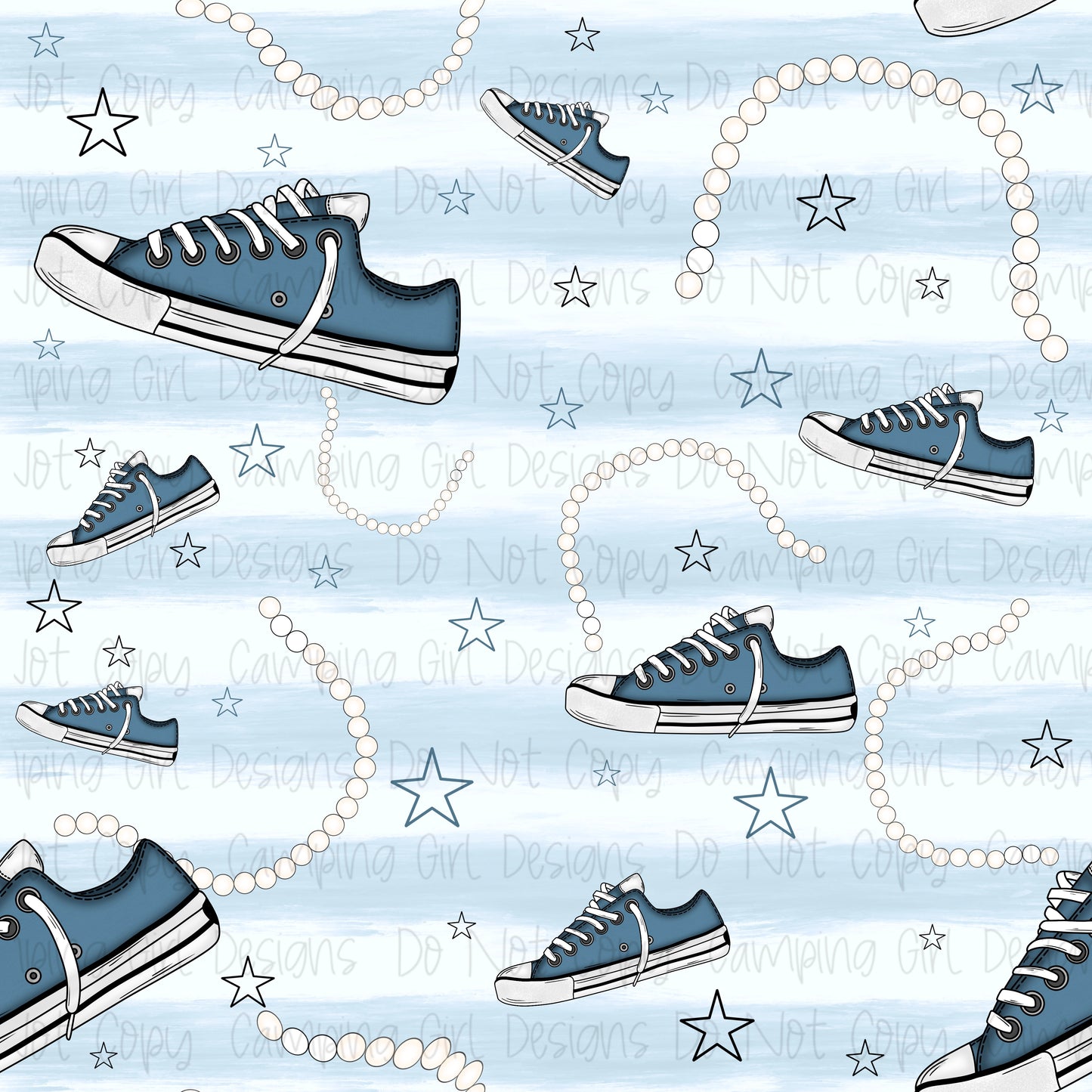 Blue Converse and Pearls 12x12 seamless PNG image - 2 sizes!!