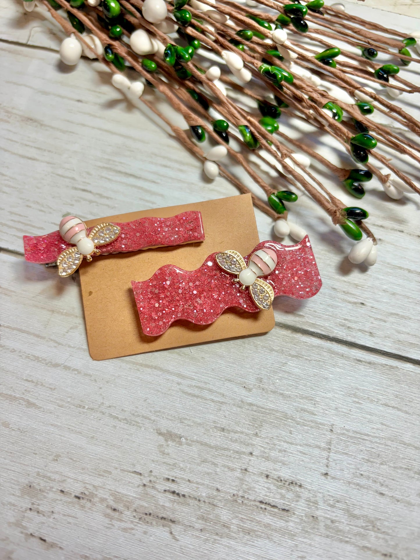 Pink Bee Hair Clips/Barrettes