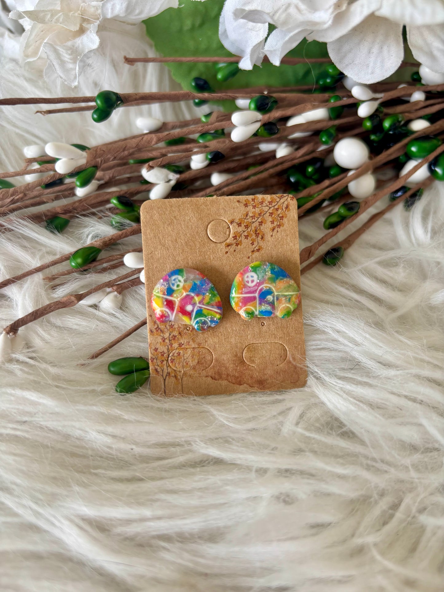 Rainbow multicolor clay earring collection set 3