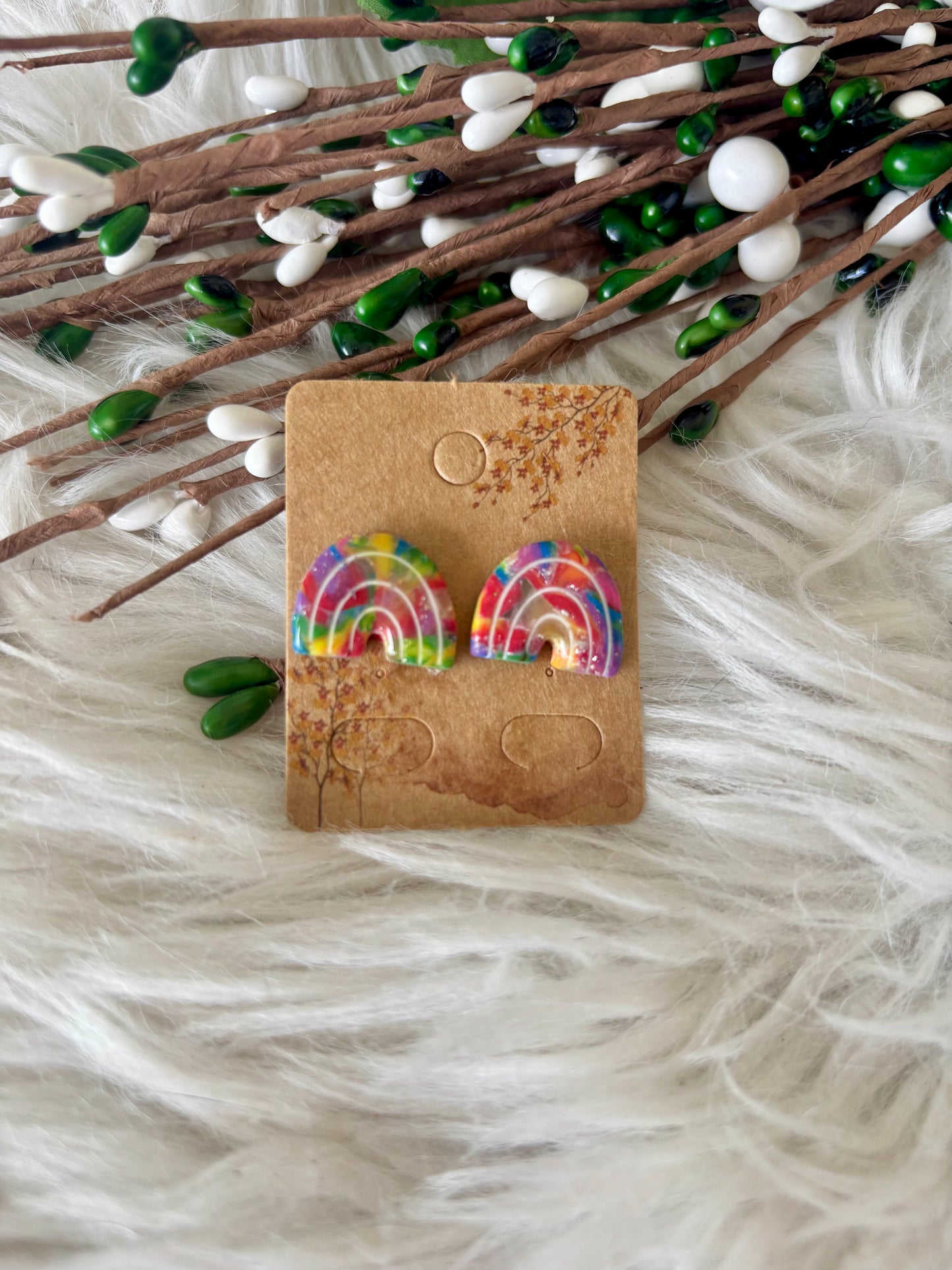 Rainbow multicolor clay earring collection set 3