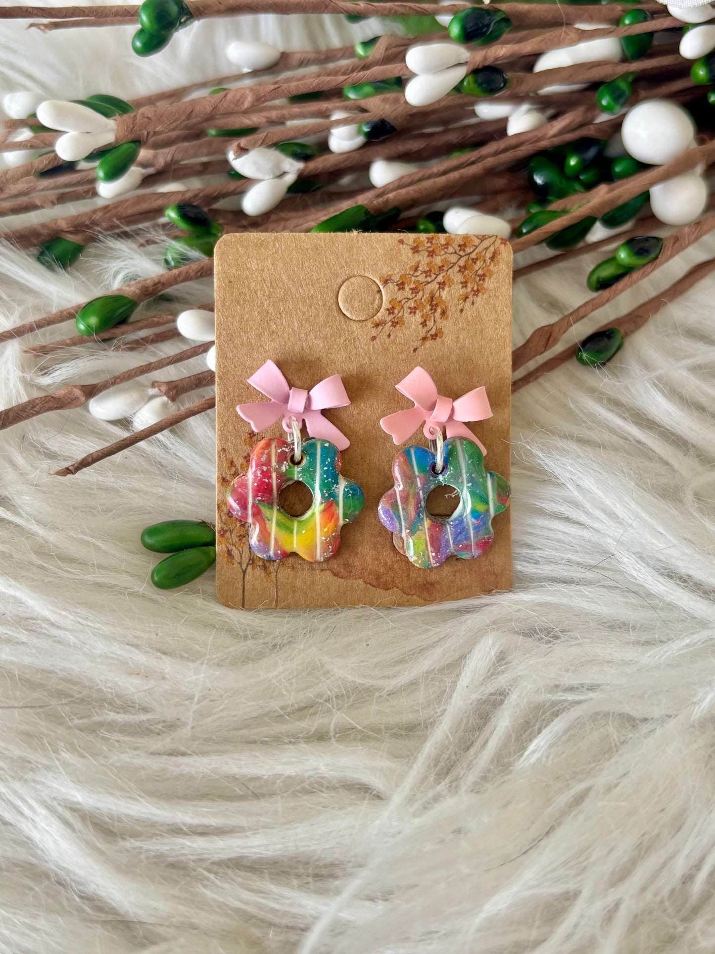 Rainbow multicolor clay earring collection set 3