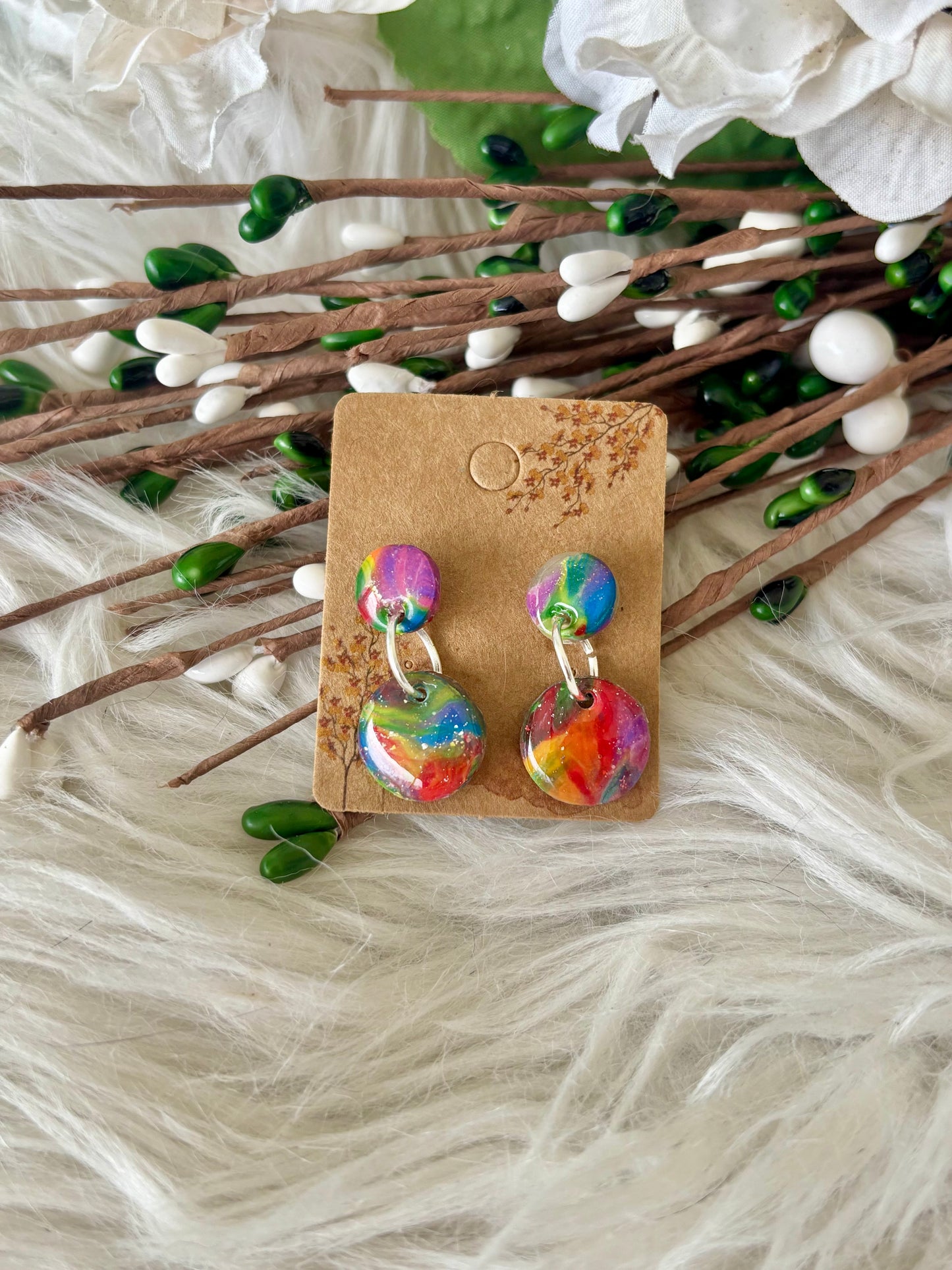 Rainbow multicolor clay earring collection set 3