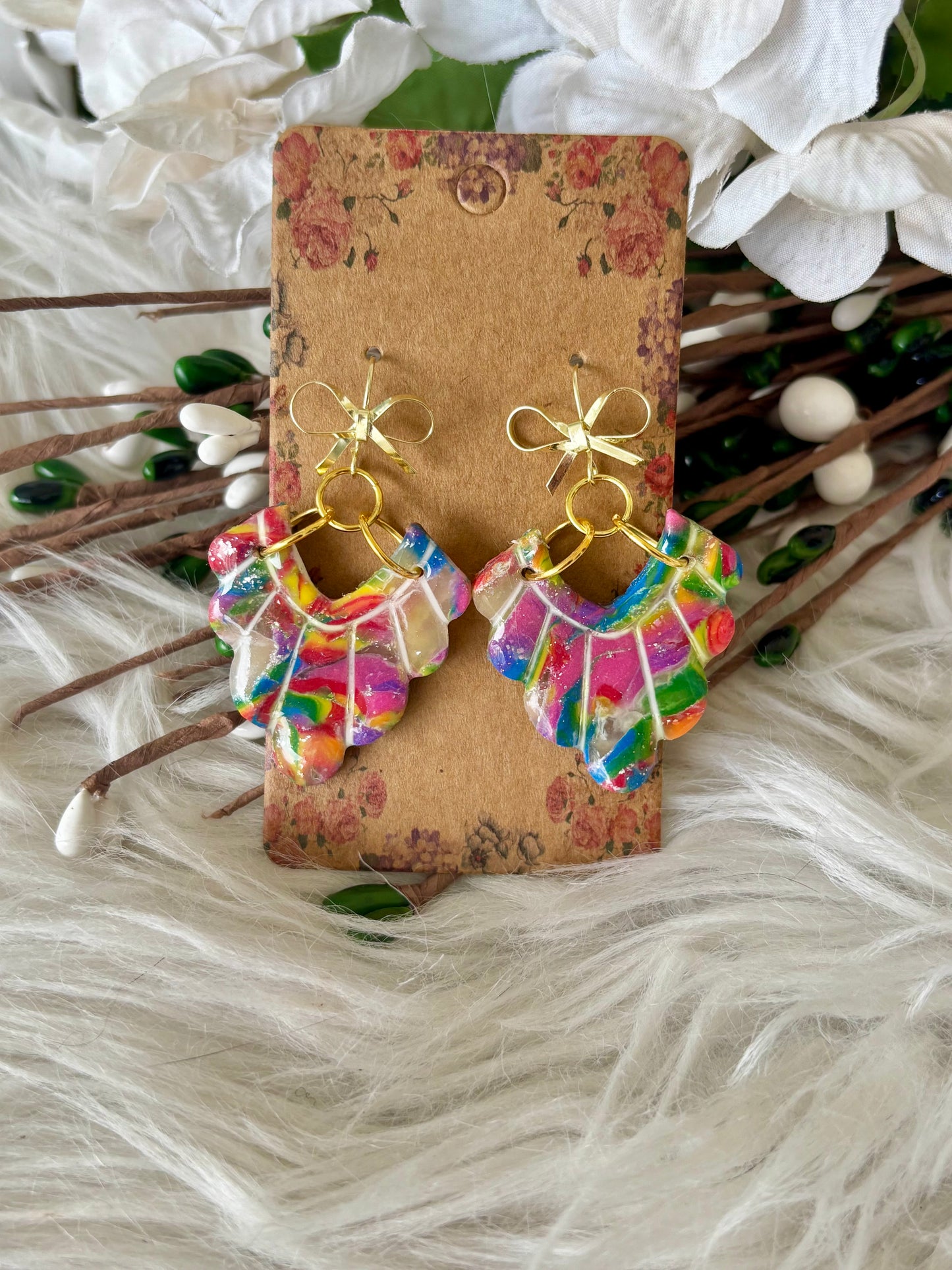 Rainbow multicolor clay earring collection set 3