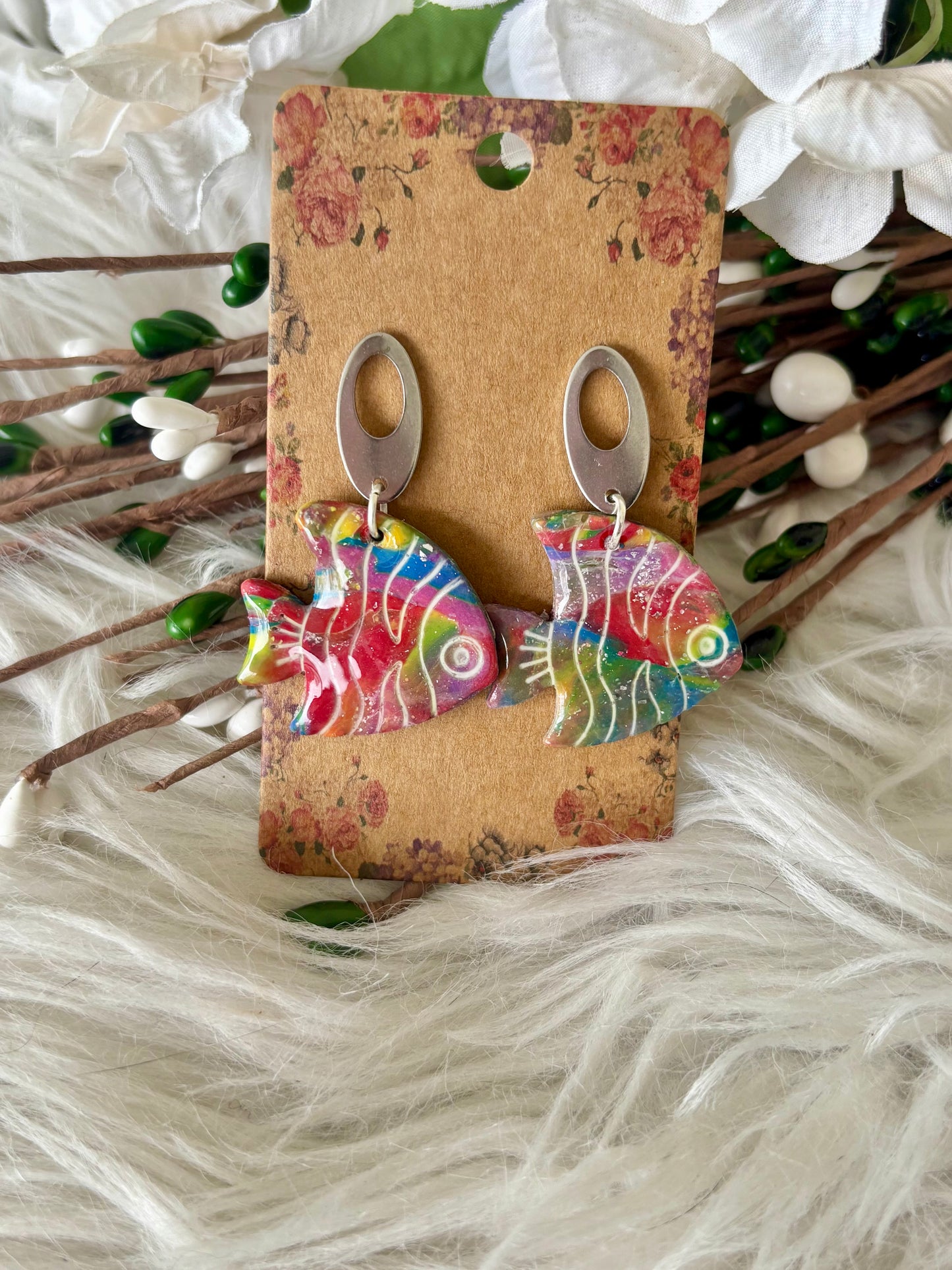 Rainbow multicolor clay earring collection set 3