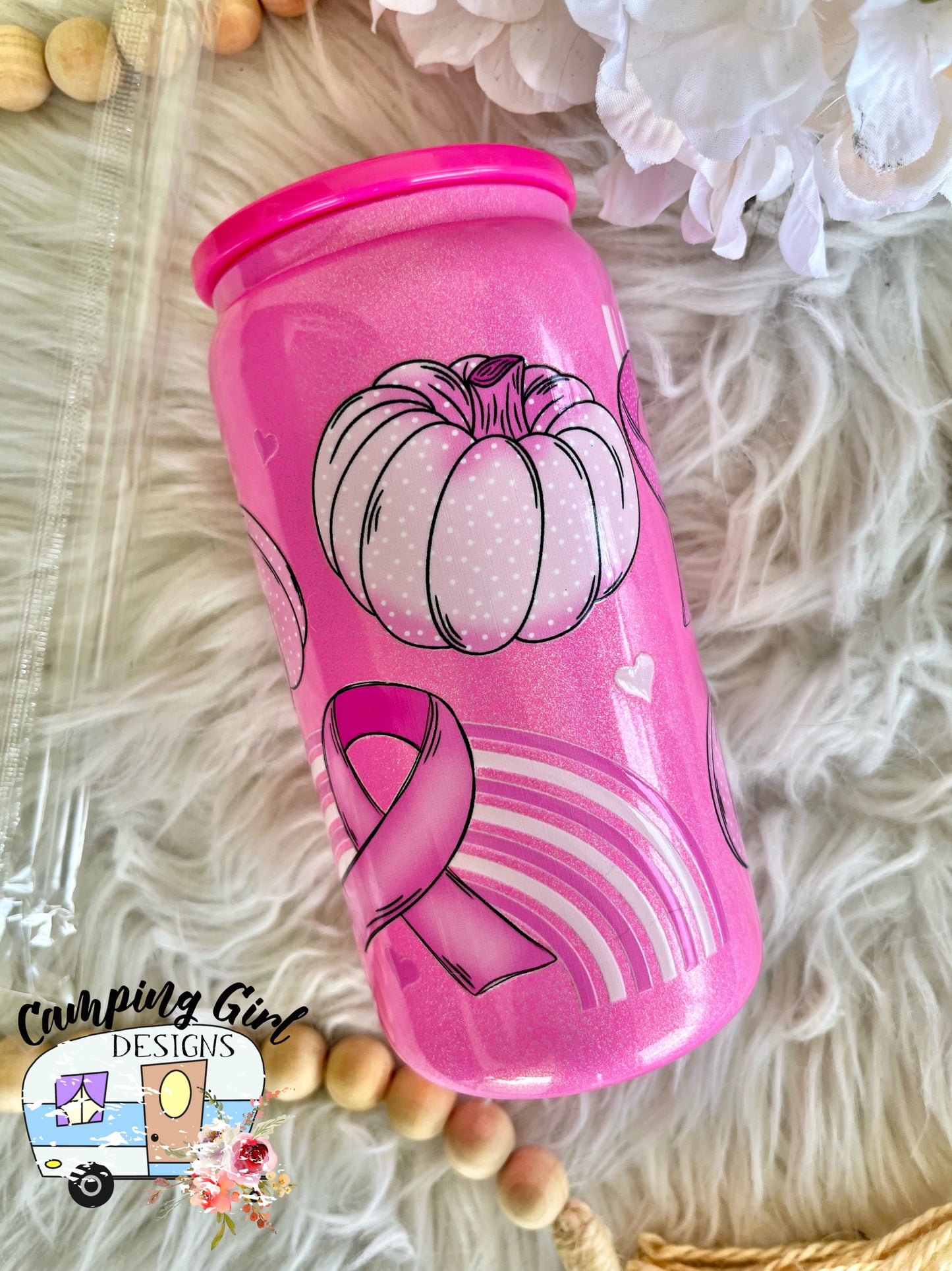 READY TO SHIP 16 oz Breast Cancer Awareness glass tumbler