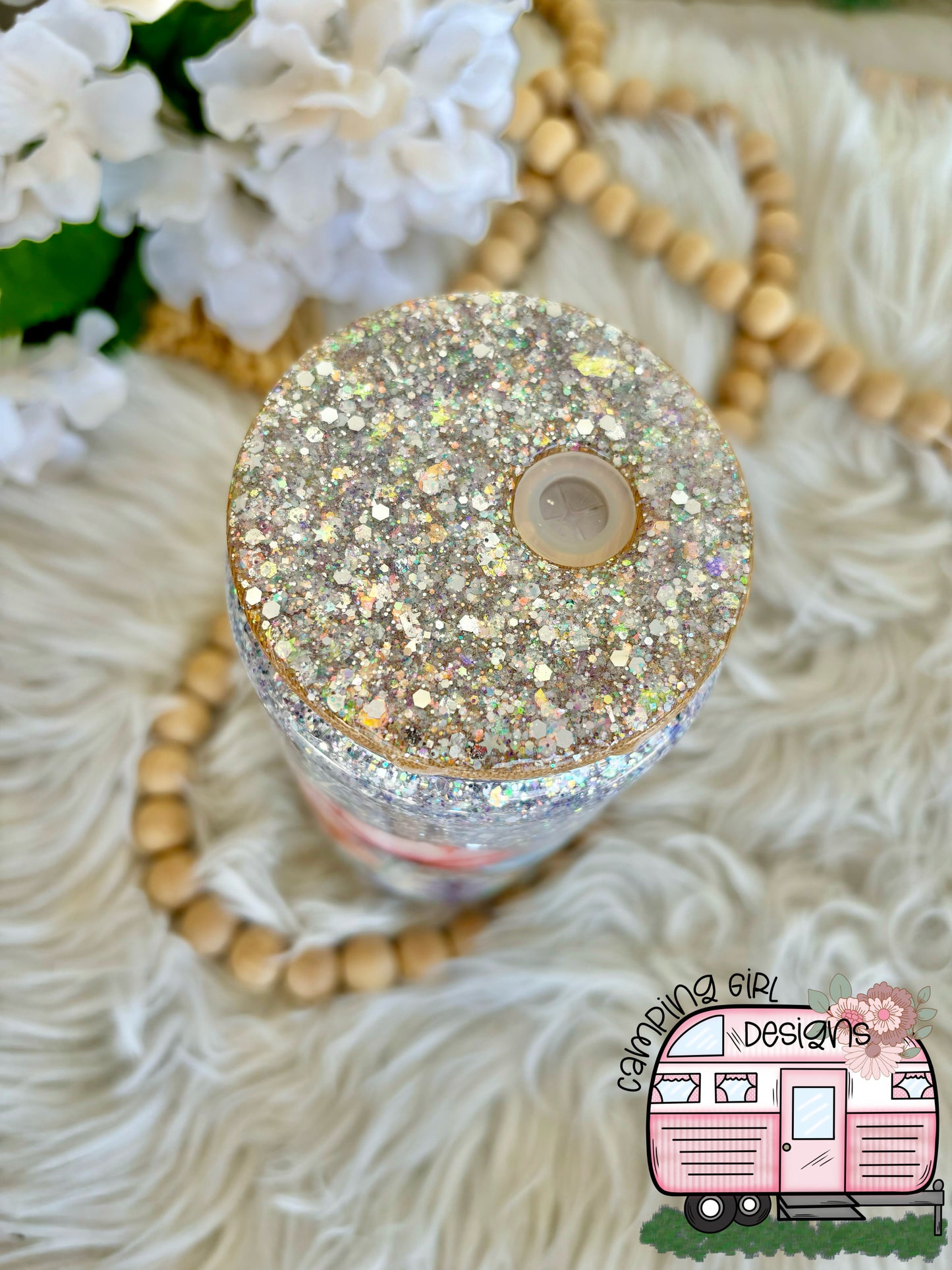 READY TO SHIP 16 oz Floral glitter snowglobe glass tumbler