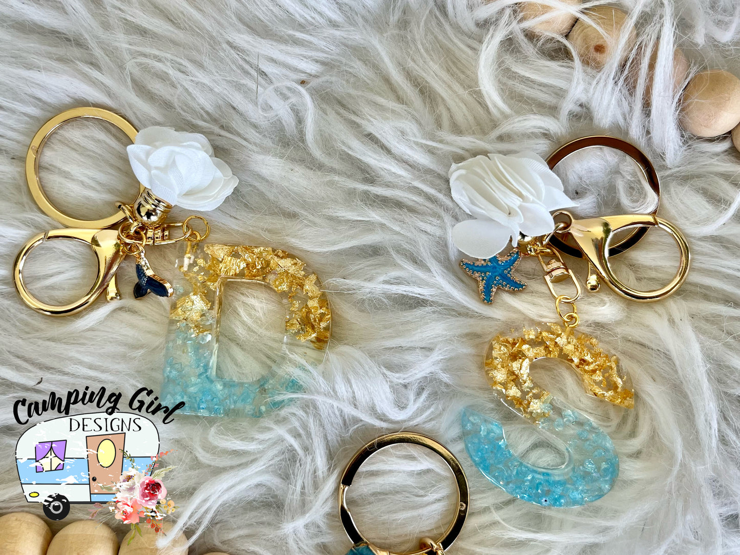 CUSTOM Alphabet letter teal and gold keychain