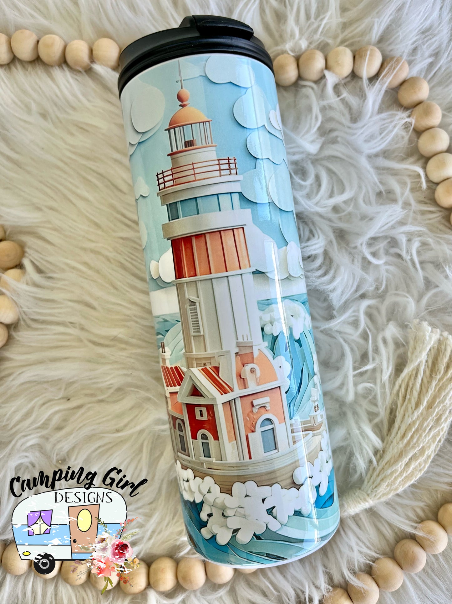 READY TO SHIP 20 oz lighthouse dual lid sublimation tumbler