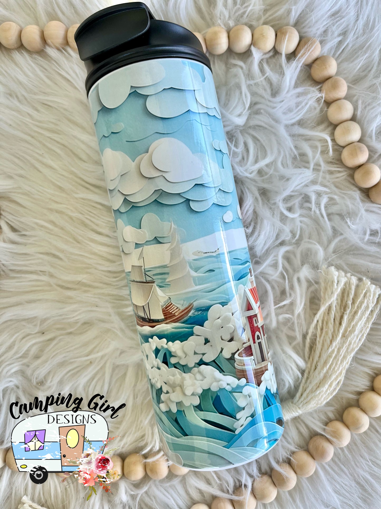 READY TO SHIP 20 oz lighthouse dual lid sublimation tumbler