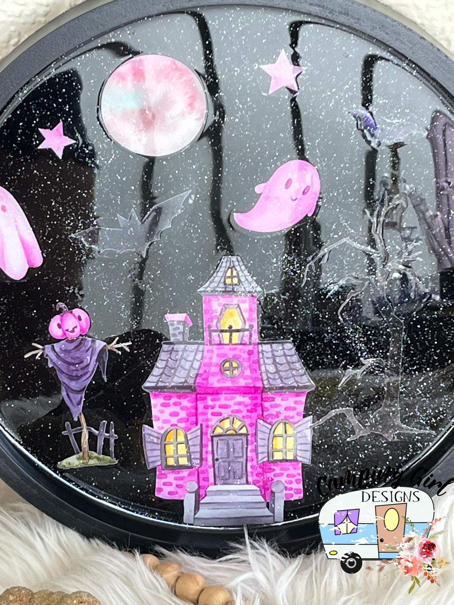 READY TO SHIP Wall Decor ~ Pink Halloween Haunted House Scene