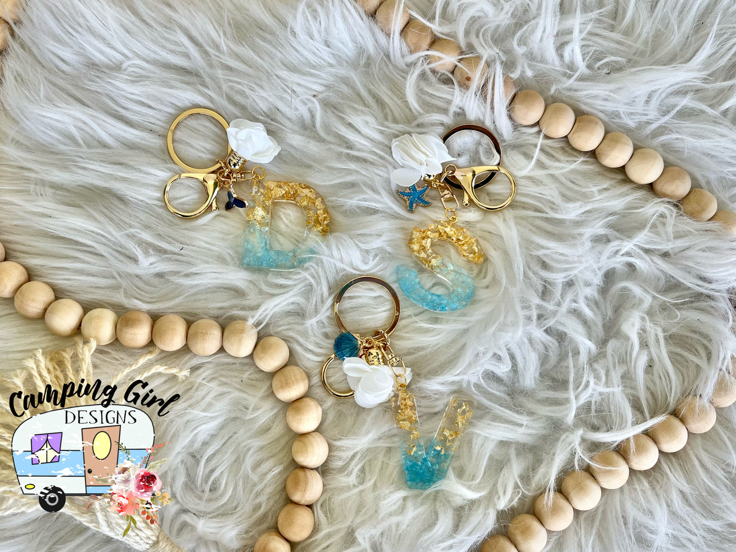 CUSTOM Alphabet letter teal and gold keychain