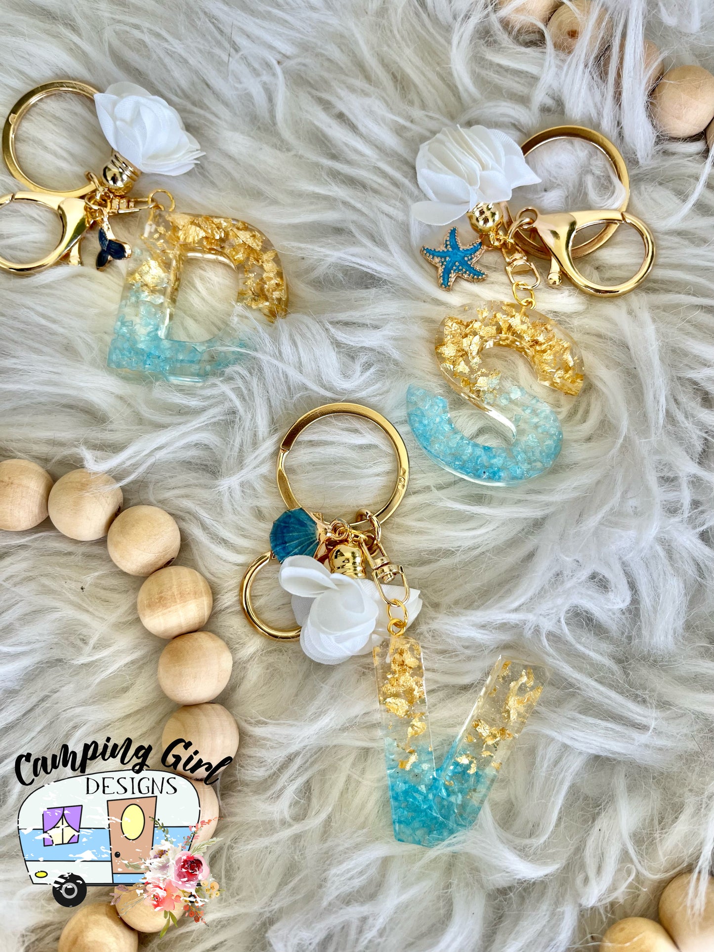 CUSTOM Alphabet letter teal and gold keychain