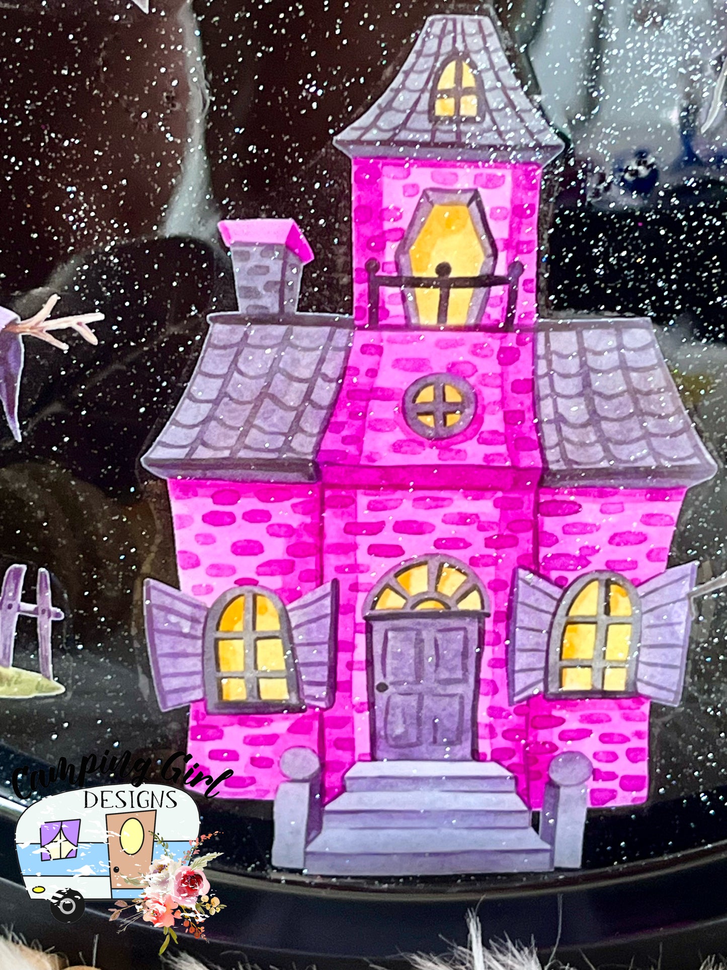 READY TO SHIP Wall Decor ~ Pink Halloween Haunted House Scene
