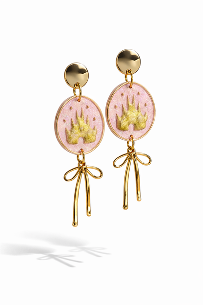 Pink and gold castle clay earrings