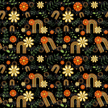 Orange & yellow floral rainbow 12x12 seamless PNG image - 4 files included!!