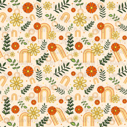 Orange & yellow floral rainbow 12x12 seamless PNG image - 4 files included!!