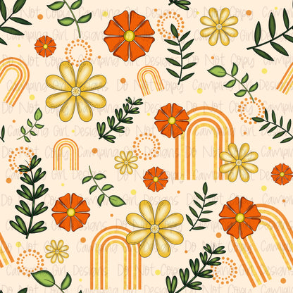 Orange & yellow floral rainbow 12x12 seamless PNG image - 4 files included!!
