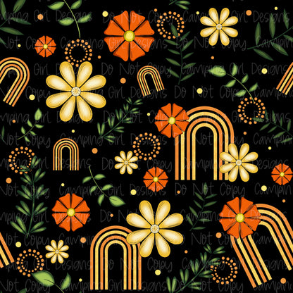 Orange & yellow floral rainbow 12x12 seamless PNG image - 4 files included!!
