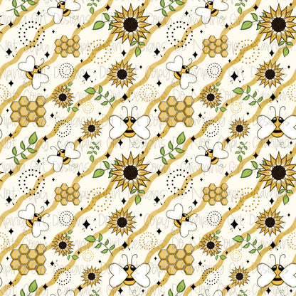Bees and sunflowers 12x12 seamless PNG image