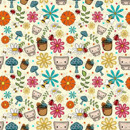 Happiness blooms floral seamless PNG image