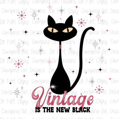 Vintage is the New Black Cat PNG image