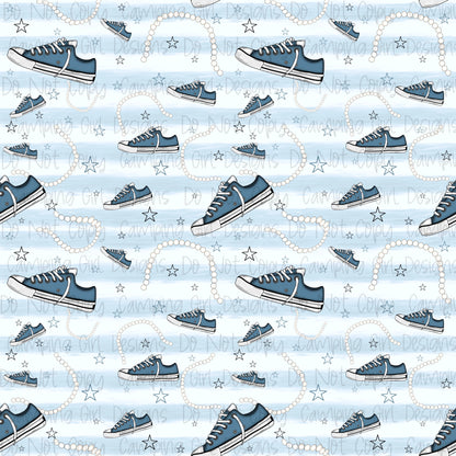 Blue Converse and Pearls 12x12 seamless PNG image - 2 sizes!!