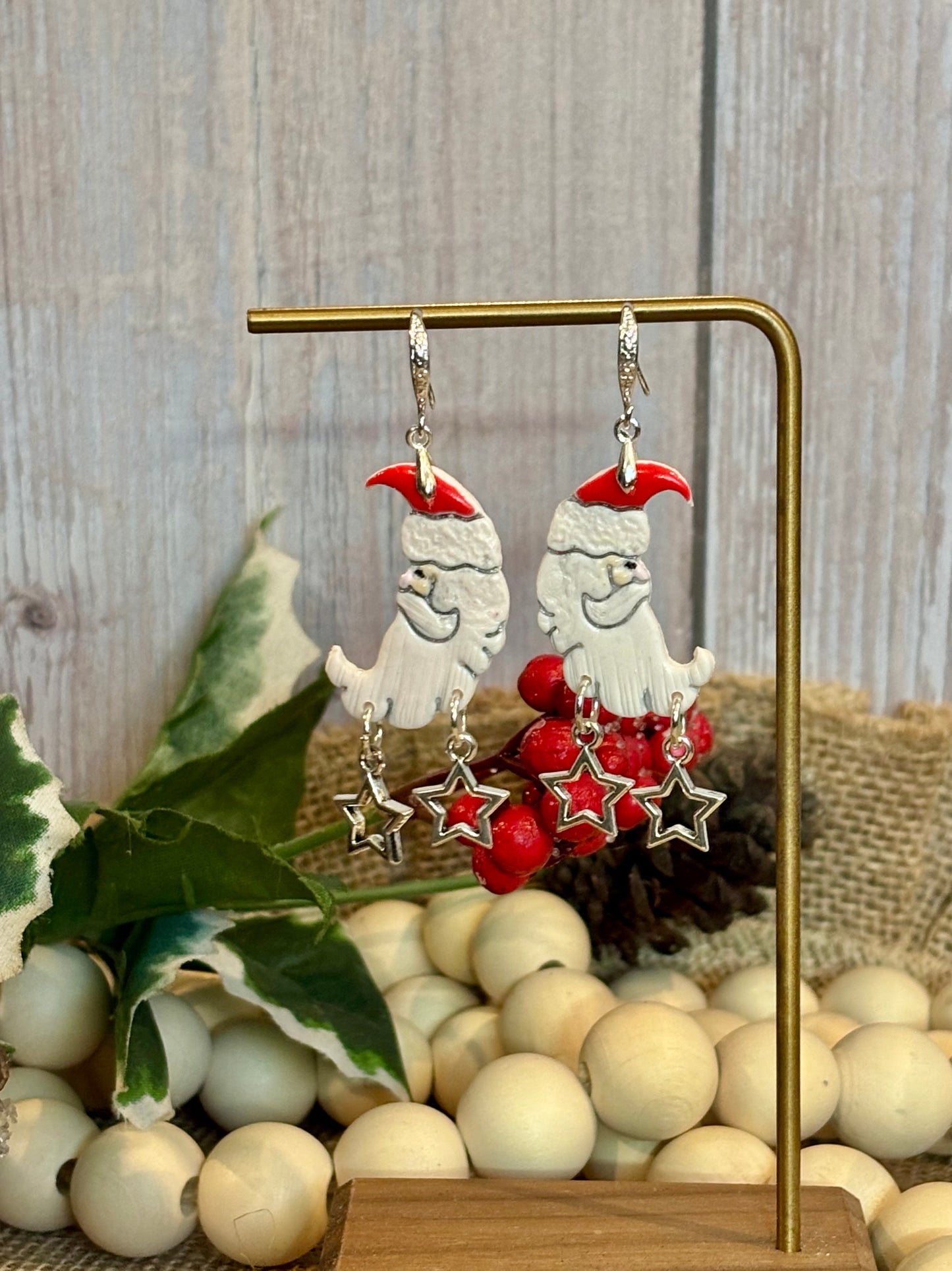 Santa moon clay earrings
