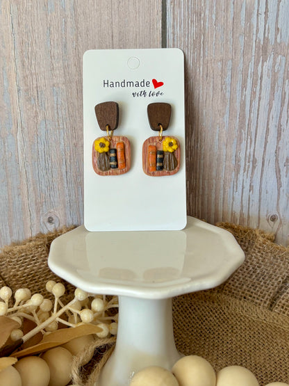 Square bookshelf earrings