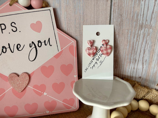 Gingham heart earrings