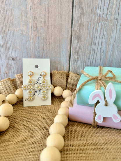 Floral cross earrings