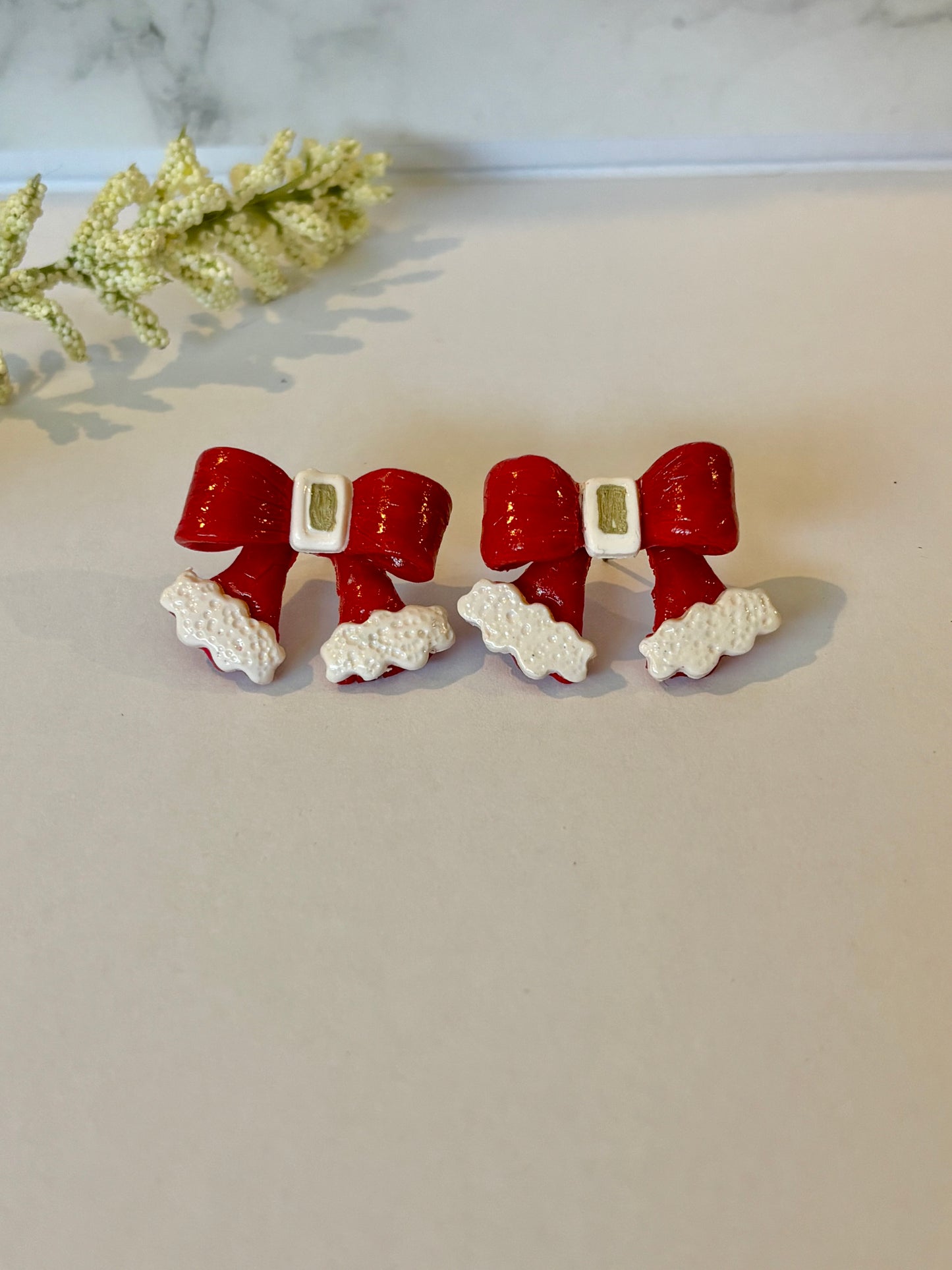 READY TO SHIP Santa Red Bow Christmas Clay Earrings