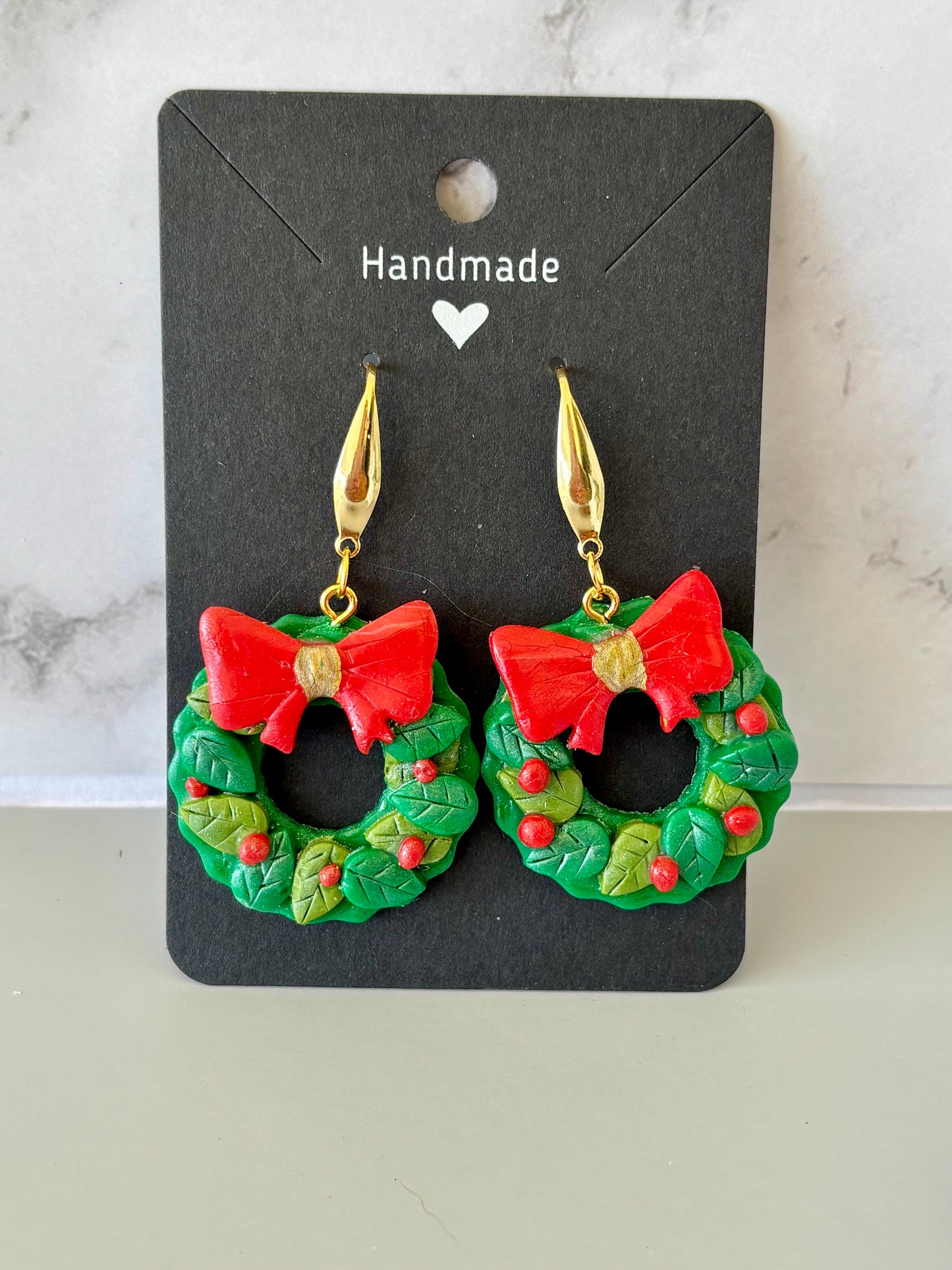 READY TO SHIP Christmas Wreath Clay Earrings