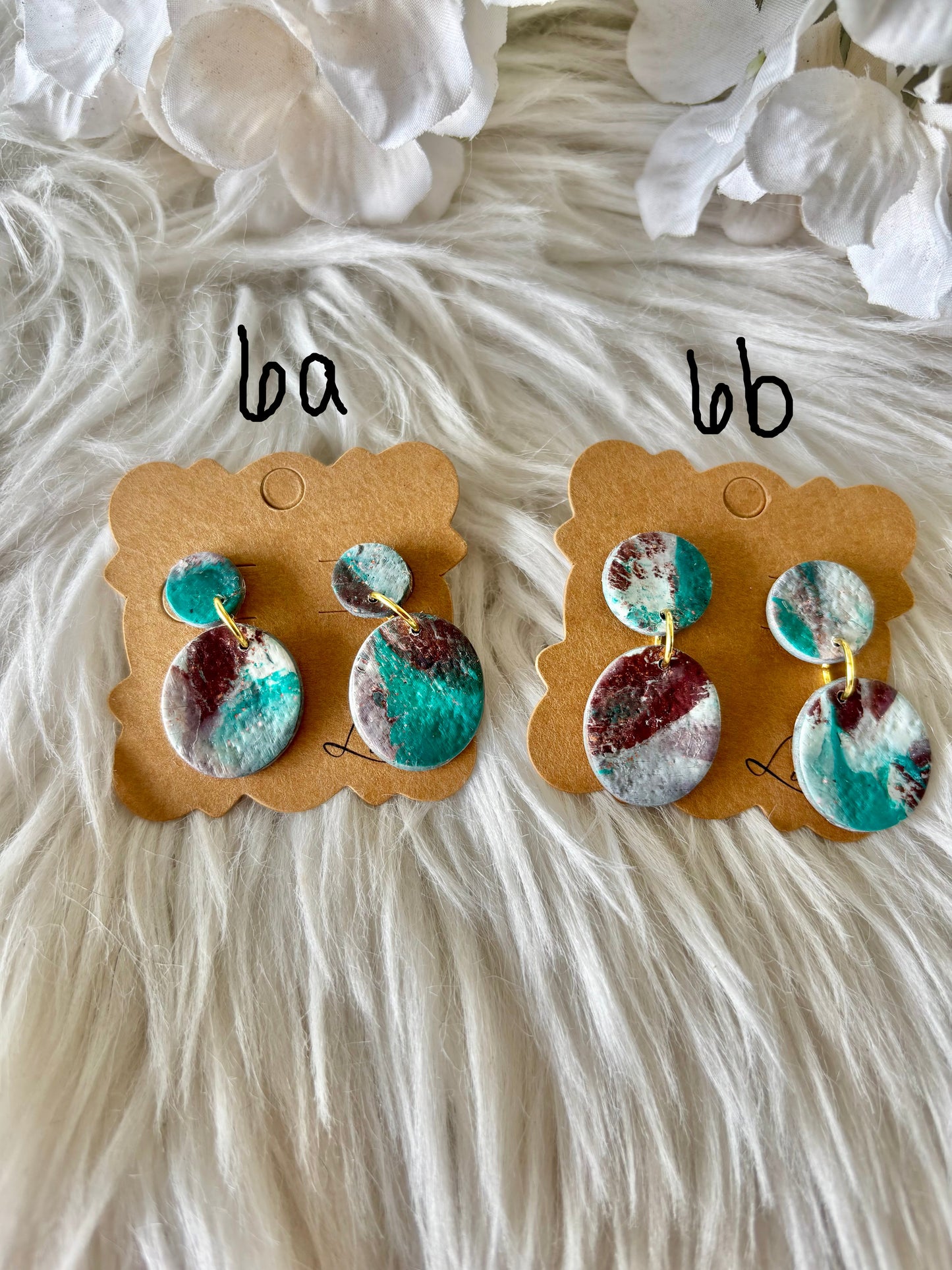 Turquoise, brown and white clay earring collection