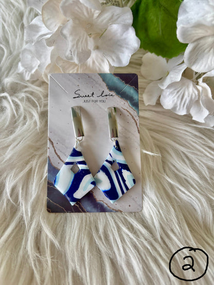 Blue and white clay earring collection