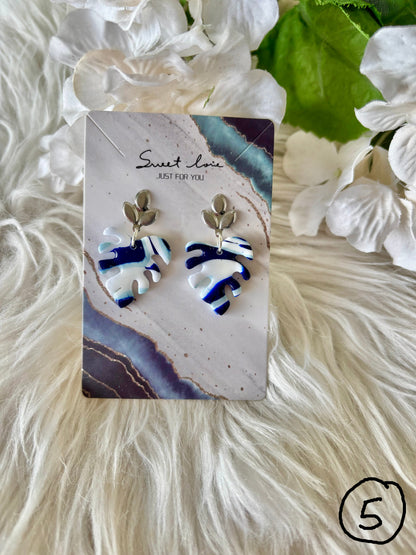 Blue and white clay earring collection