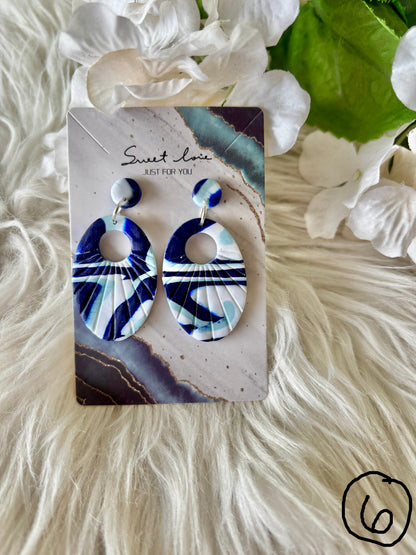 Blue and white clay earring collection