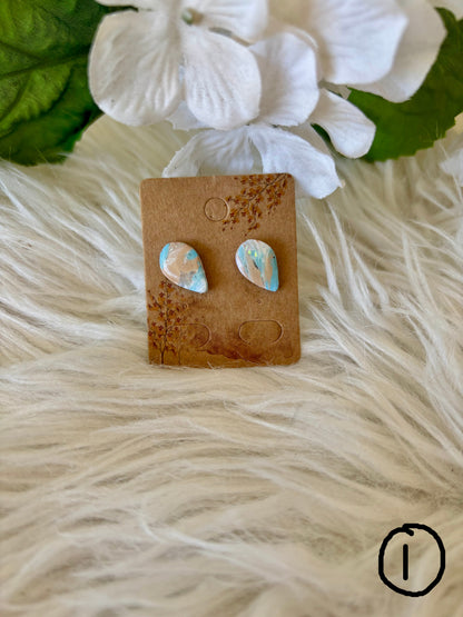 Blue, sand and white beach colored clay earring collection