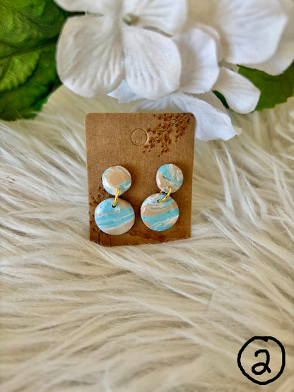 Blue, sand and white beach colored clay earring collection